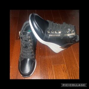 Aldo Black and Gold Wedge Sneakers